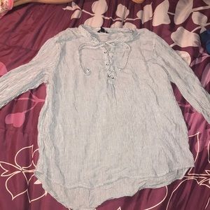 Blue and white striped blouse